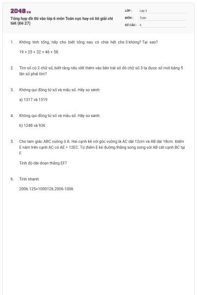 Tổng hợp đề thi vào lớp 6 môn Toán cực hay có lời giải chi tiết (Đề 27)