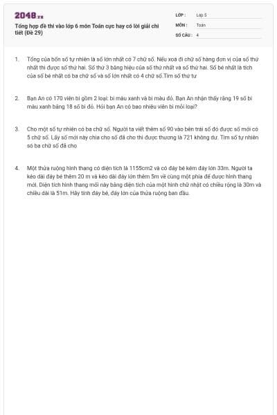 Tổng hợp đề thi vào lớp 6 môn Toán cực hay có lời giải chi tiết (Đề 29)