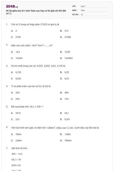 Đề thi giữa học kì I môn Toán cực hay có lời giải chi tiết (Đề số 1)