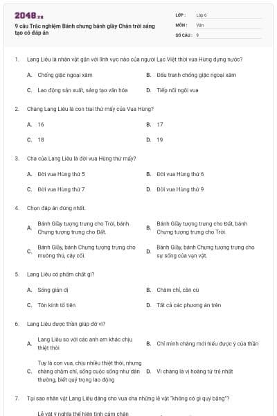 9 câu Trắc nghiệm Bánh chưng bánh giầy Chân trời sáng tạo có đáp án