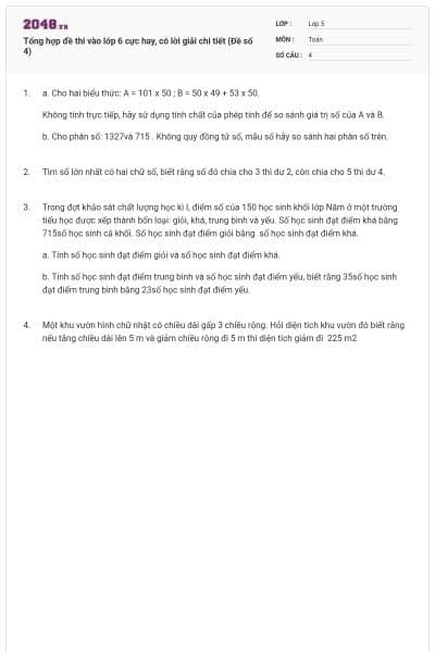 Tổng hợp đề thi vào lớp 6 cực hay, có lời giải chi tiết (Đề số 4)