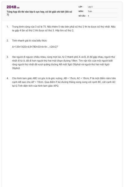 Tổng hợp đề thi vào lớp 6 cực hay, có lời giải chi tiết (Đề số 7)