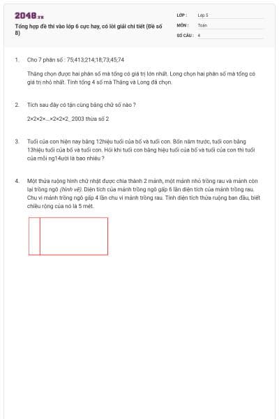 Tổng hợp đề thi vào lớp 6 cực hay, có lời giải chi tiết (Đề số 8)