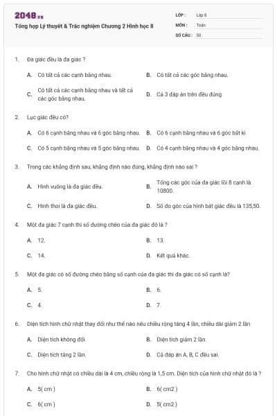 Tổng hợp Lý thuyết & Trắc nghiệm Chương 2 Hình học 8