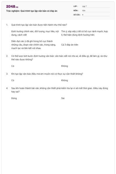 Trắc nghiệm: Quá trình tạo lập văn bản có đáp án