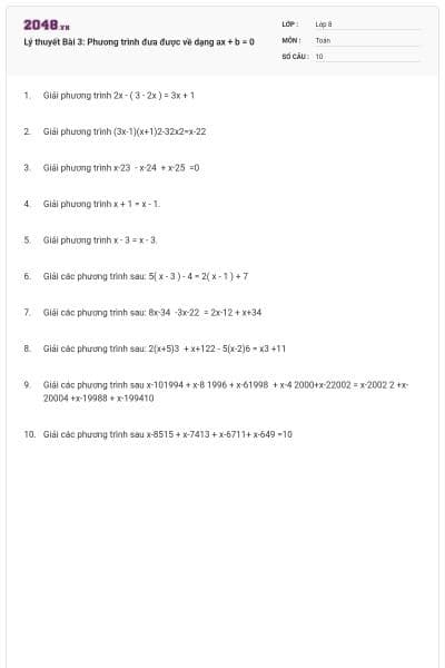 Lý thuyết Bài 3: Phương trình đưa được về dạng ax + b = 0