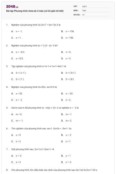 Bài tập Phương trình chứa ẩn ở mẫu (có lời giải chi tiết)