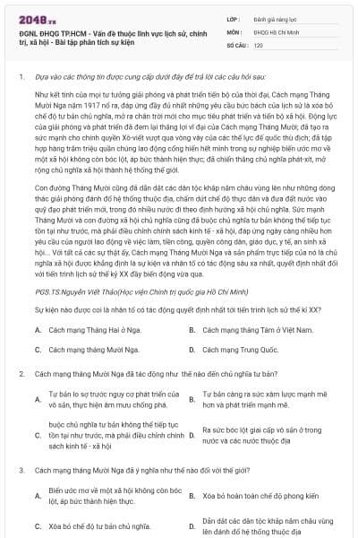 ĐGNL ĐHQG TP.HCM - Vấn đề thuộc lĩnh vực lịch sử, chính trị, xã hội - Bài tập phân tích sự kiện