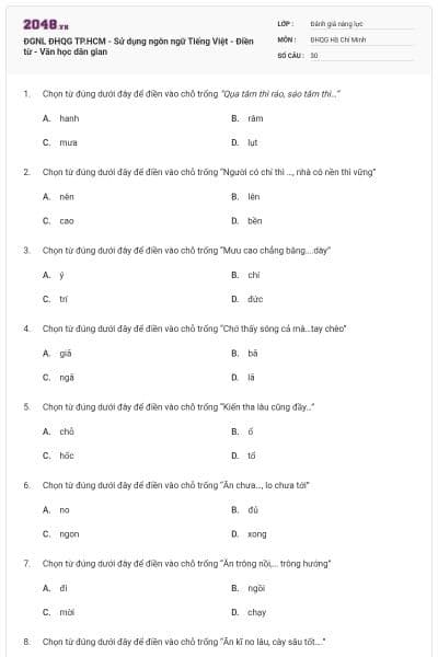 ĐGNL ĐHQG TP.HCM - Sử dụng ngôn ngữ Tiếng Việt - Điền từ - Văn học dân gian