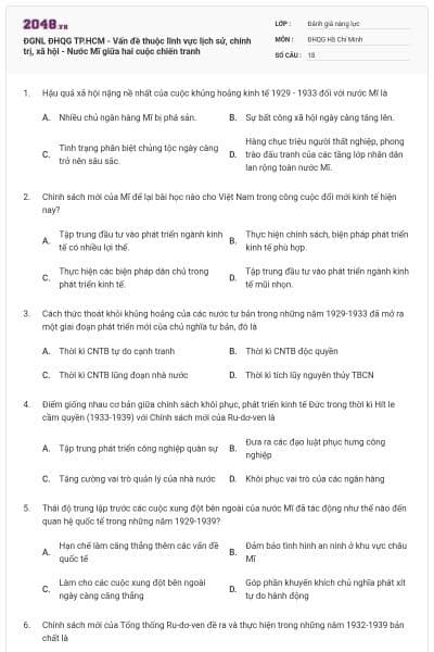 ĐGNL ĐHQG TP.HCM - Vấn đề thuộc lĩnh vực lịch sử, chính trị, xã hội - Nước Mĩ giữa hai cuộc chiến tranh