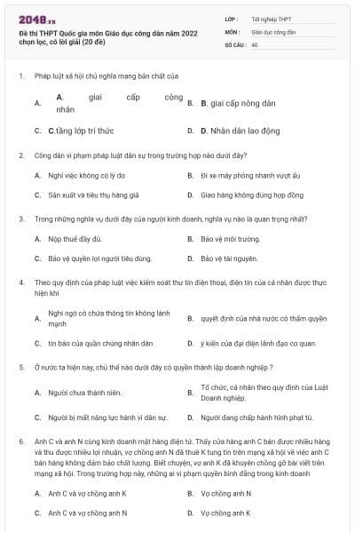 Đề thi THPT Quốc gia môn Giáo dục công dân năm 2022 chọn lọc, có lời giải (20 đề)