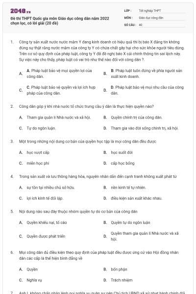 Đề thi THPT Quốc gia môn Giáo dục công dân năm 2022 chọn lọc, có lời giải (20 đề)
