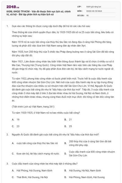 ĐGNL ĐHQG TP.HCM - Vấn đề thuộc lĩnh vực lịch sử, chính trị, xã hội - Bài tập phân tích sự kiện lịch sử
