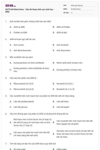 ĐGTD ĐH Bách khoa - Vấn đề thuộc lĩnh vực sinh học - DNA