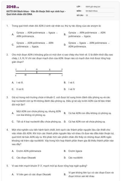 ĐGTD ĐH Bách khoa - Vấn đề thuộc lĩnh vực sinh học - Quá trình nhân đôi DNA