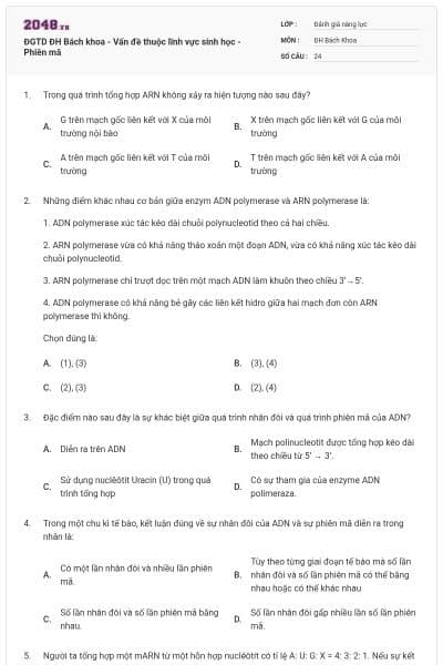 ĐGTD ĐH Bách khoa - Vấn đề thuộc lĩnh vực sinh học - Phiên mã