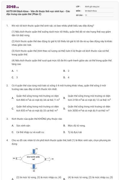 ĐGTD ĐH Bách khoa - Vấn đề thuộc lĩnh vực sinh học - Các đặc trưng của quần thể (Phần 2)