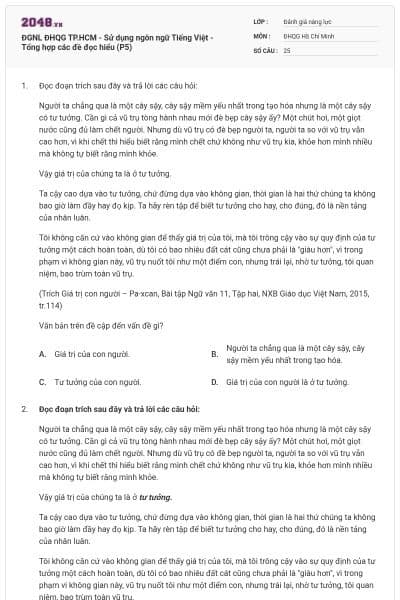 ĐGNL ĐHQG TP.HCM - Sử dụng ngôn ngữ Tiếng Việt - Tổng hợp các đề đọc hiểu (P5)