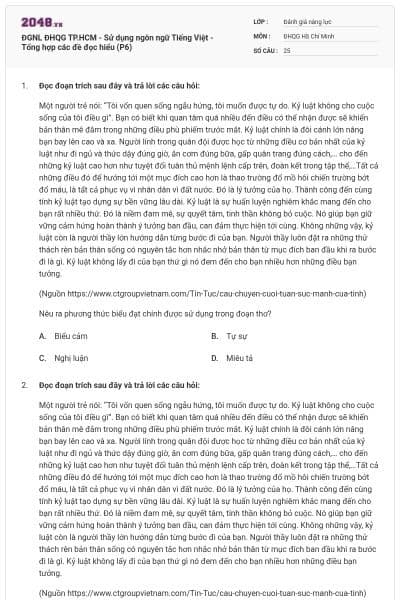 ĐGNL ĐHQG TP.HCM - Sử dụng ngôn ngữ Tiếng Việt - Tổng hợp các đề đọc hiểu (P6)