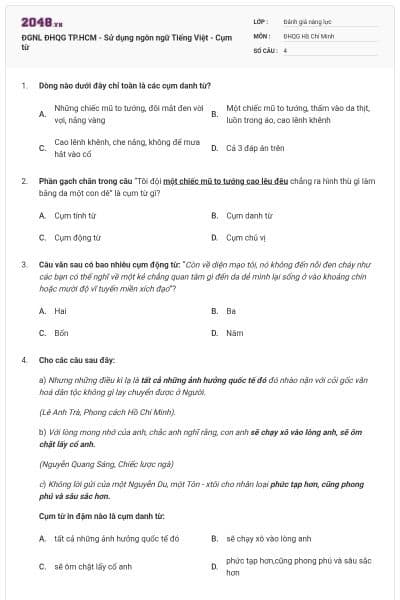 ĐGNL ĐHQG TP.HCM - Sử dụng ngôn ngữ Tiếng Việt - Cụm từ