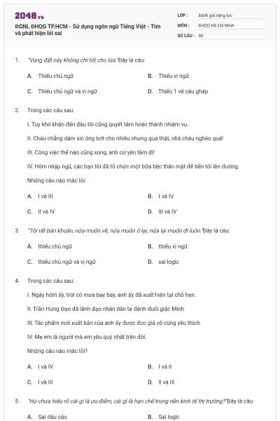 ĐGNL ĐHQG TP.HCM - Sử dụng ngôn ngữ Tiếng Việt - Tìm và phát hiện lỗi sai