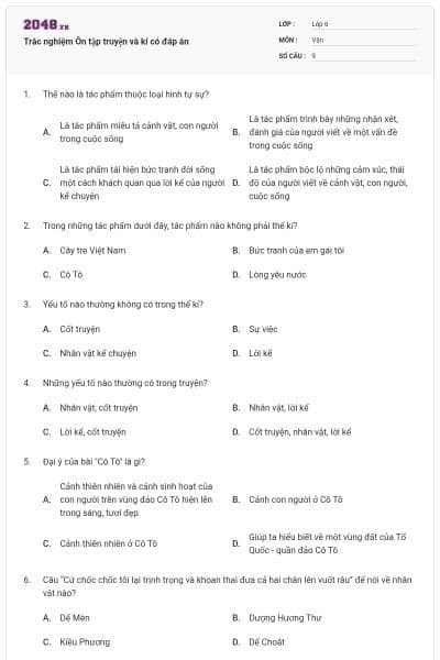 Trắc nghiệm Ôn tập truyện và kí có đáp án