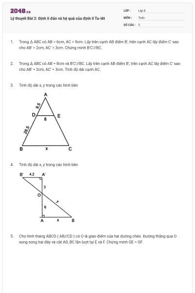 Lý thuyết Bài 2: Định lí đảo và hệ quả của định lí Ta-lét