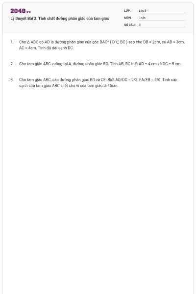 Lý thuyết Bài 3: Tính chất đường phân giác của tam giác