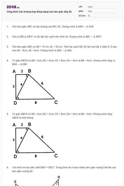 Công thức Các trường hợp đồng dạng của tam giác đầy đủ