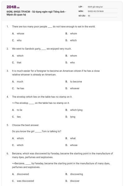 ĐGNL ĐHQG TP.HCM - Sử dụng ngôn ngữ Tiếng Anh - Mệnh đề quan hệ