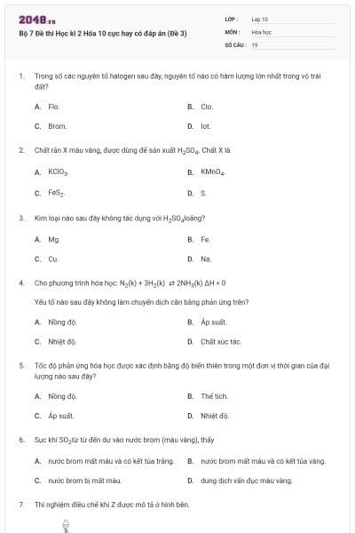 Bộ 7 Đề thi Học kì 2 Hóa 10 cực hay có đáp án (Đề 3)