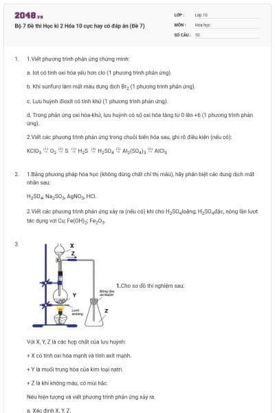 Bộ 7 Đề thi Học kì 2 Hóa 10 cực hay có đáp án (Đề 7)