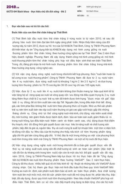 ĐGTD ĐH Bách khoa - Đọc hiểu chủ đề đời sống - Đề 2