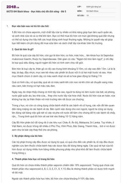 ĐGTD ĐH Bách khoa - Đọc hiểu chủ đề đời sống - Đề 5