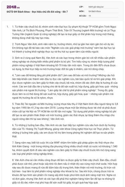 ĐGTD ĐH Bách khoa - Đọc hiểu chủ đề đời sống - Đề 7