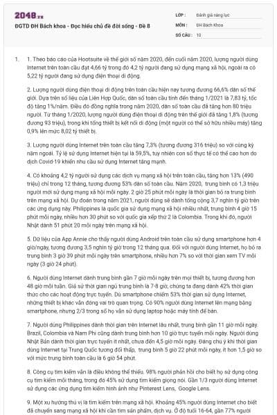 ĐGTD ĐH Bách khoa - Đọc hiểu chủ đề đời sống - Đề 8