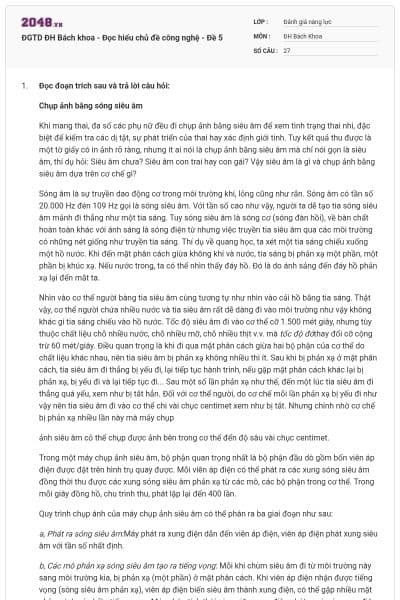 ĐGTD ĐH Bách khoa - Đọc hiểu chủ đề công nghệ - Đề 5