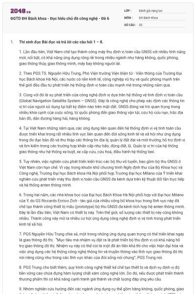 ĐGTD ĐH Bách khoa - Đọc hiểu chủ đề công nghệ - Đề 6