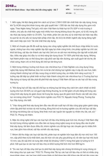 ĐGTD ĐH Bách khoa - Đọc hiểu chủ đề công nghệ - Đề 7