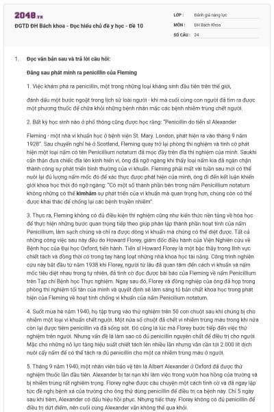 ĐGTD ĐH Bách khoa - Đọc hiểu chủ đề y học - Đề 10