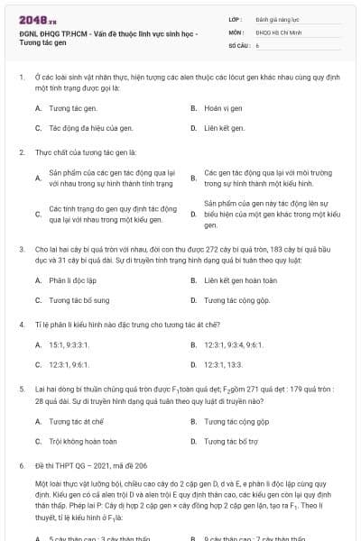 ĐGNL ĐHQG TP.HCM - Vấn đề thuộc lĩnh vực sinh học - Tương tác gen