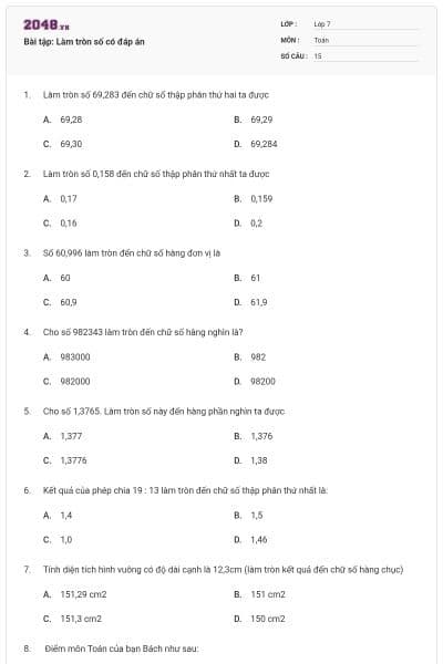 Bài tập: Làm tròn số có đáp án