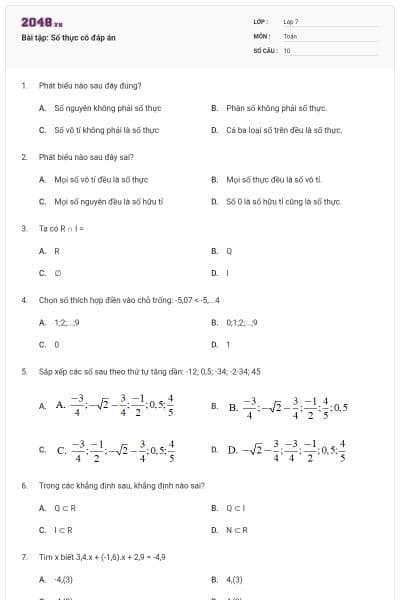 Bài tập: Số thực có đáp án
