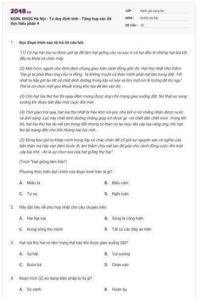 ĐGNL ĐHQG Hà Nội - Tư duy định tính - Tổng hợp các đề đọc hiểu phần 4