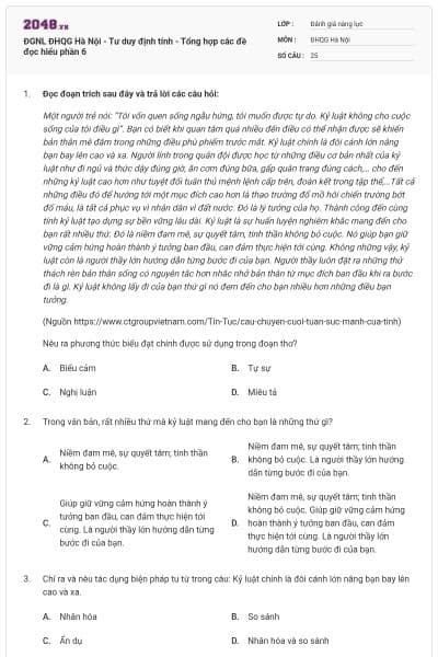 ĐGNL ĐHQG Hà Nội - Tư duy định tính - Tổng hợp các đề đọc hiểu phần 6