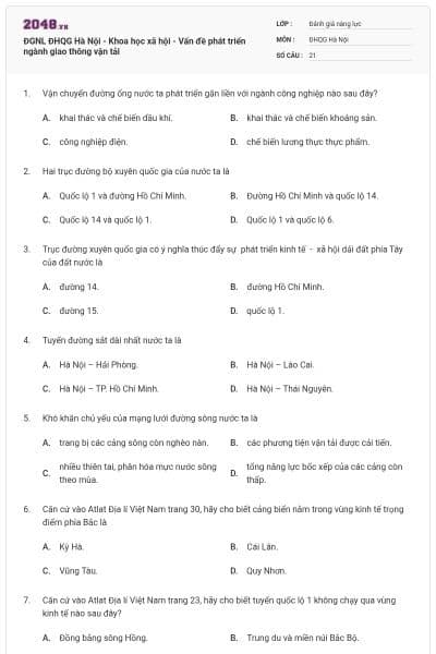ĐGNL ĐHQG Hà Nội - Khoa học xã hội - Vấn đề phát triển ngành giao thông vận tải