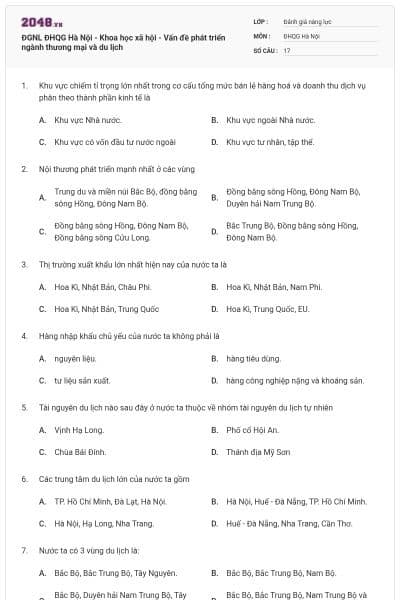 ĐGNL ĐHQG Hà Nội - Khoa học xã hội - Vấn đề phát triển ngành thương mại và du lịch
