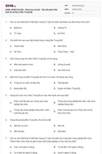 ĐGNL ĐHQG Hà Nội - Khoa học xã hội - Vấn đề phát triển kinh tế-xã hội ở Bắc Trung Bộ