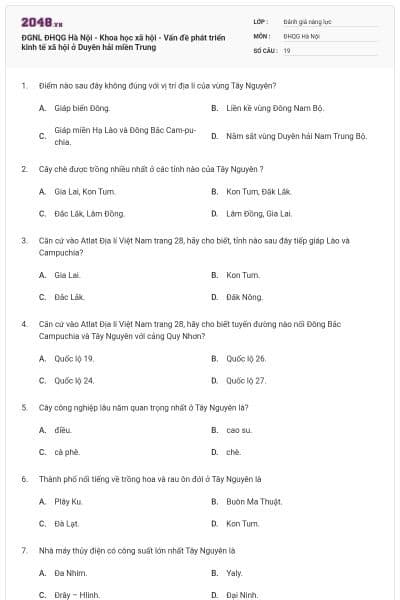 ĐGNL ĐHQG Hà Nội - Khoa học xã hội - Vấn đề phát triển kinh tế xã hội ở Duyên hải miền Trung