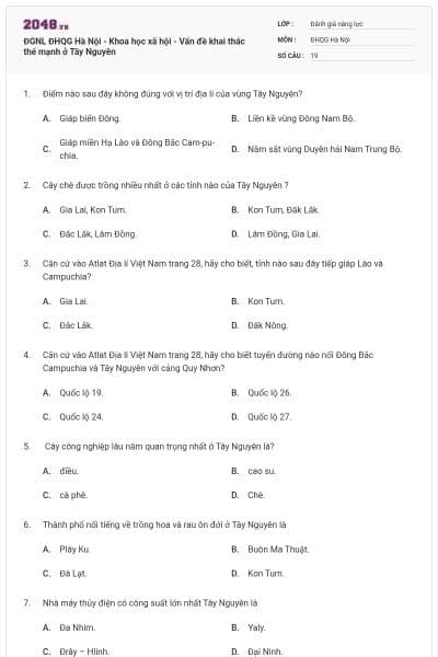 ĐGNL ĐHQG Hà Nội - Khoa học xã hội - Vấn đề khai thác thế mạnh ở Tây Nguyên